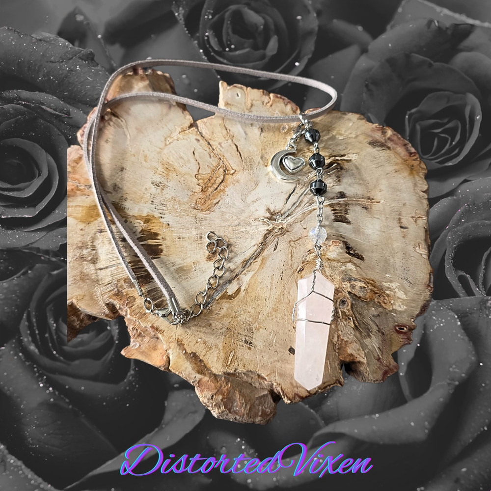 Rose Quartz Moon Heart Necklace, Celestial Love Talisman